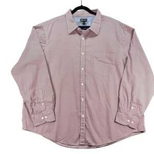 Haggar Clothing Men 3X Long Sleeve Button Down Shirt Red White Geometric Pattern